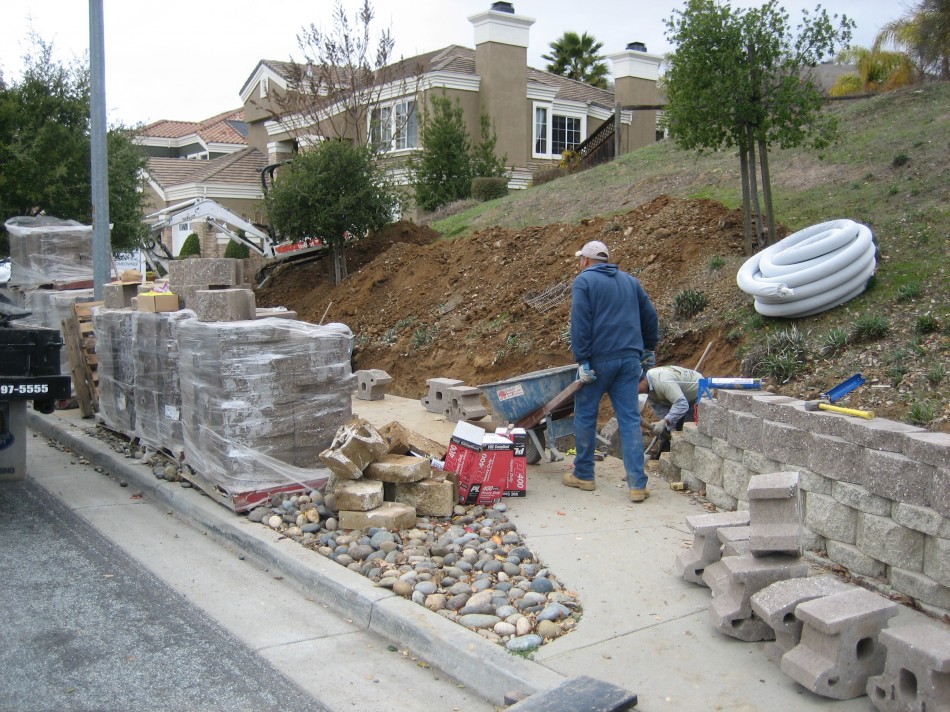 Hillside retaining wall project